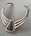 LOS BALLESTEROS Taxco Onyx Sterling Silver Modernist Biomorphic Choker Necklace
