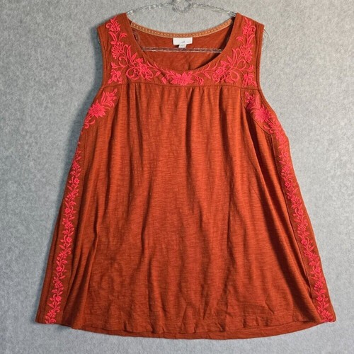 J. Jill Women Sz XL Soft Light Floral Boho Embroidered Sleeveless Top Tunic Tank