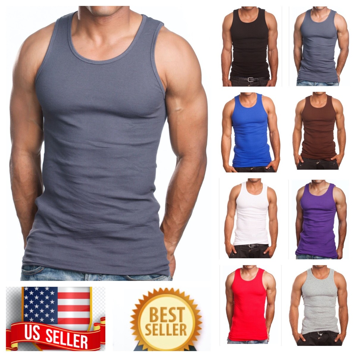 Men S-5XL Lot T-Shirt Tank Top 100% Cotton Wife Beater Slim Muscle Big Size  Gym | eBay