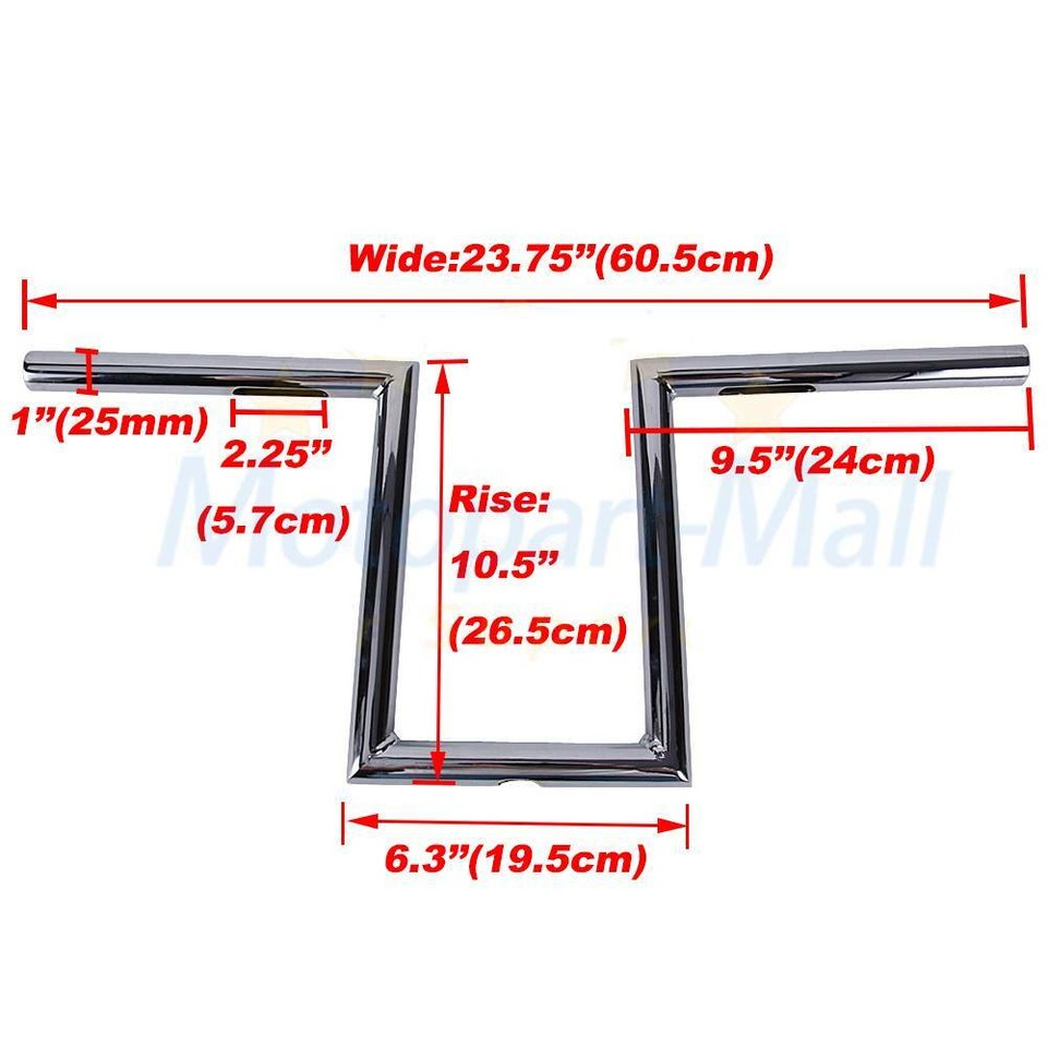 1" Motorcycle 8" & 10-1/2" Rise Ape Hanger Handlebars Z-Bar Drag Bars ...