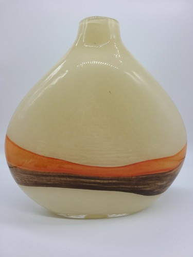 Pier 1 Large Glass Vase Boho Earth Tones Ivory Orange Brown 12.5"x12.5" - Picture 1 of 5
