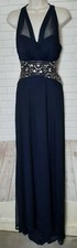 Blondie Nites Stacy Skylar Blue 7 Jr Sheer Halter Racer Beaded Prom Formal Dress
