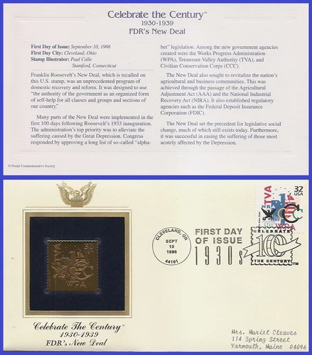 USA8 #3185e ADDR GOLDEN REPLICA FDC   1930 FDR's New Deal