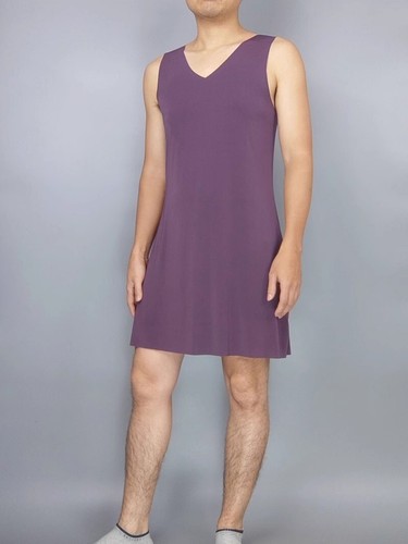 Men Sleeveless Seamless Loose Nightgown Pajamas Shirts Nightwear Loose Sleepwear - Picture 18 of 20