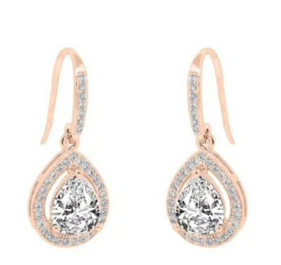 Cate Chloe Isabel 18k Rose Gold Teardrop Earrings with Crystals