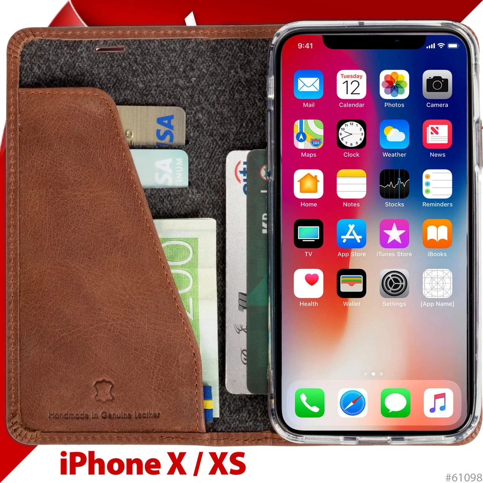 Krusell Sunne CUERO GENUINO Cartera Soporte Abatible Estuche Cubierta para Apple iPhone X XS Foto 3 de 4
