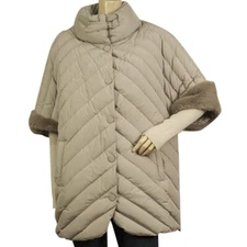 Florence mode Gray Quilted Puffer Jacket Coat Vison Mink Fur  Short Sleeve 42
