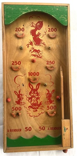 ANCIEN JEU DE BILLES FLIPPER LAPINS CANARD GAME OF MARBLES DUCK RABBITS - Photo 1/15