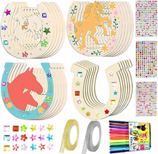 Hufeisen Holz, 24 Stück Hufeisen Kindergeburtstag Holz, Scheiben Hufeisen mit 12