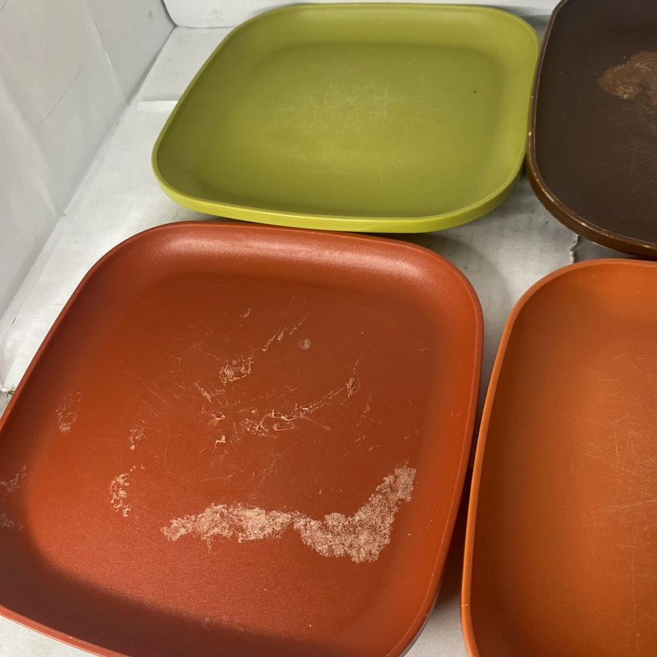 4 platos cuadrados vintage Tupperware #1534 almuerzo picnic ensalada otoño otoño cosecha Foto 3 de 4