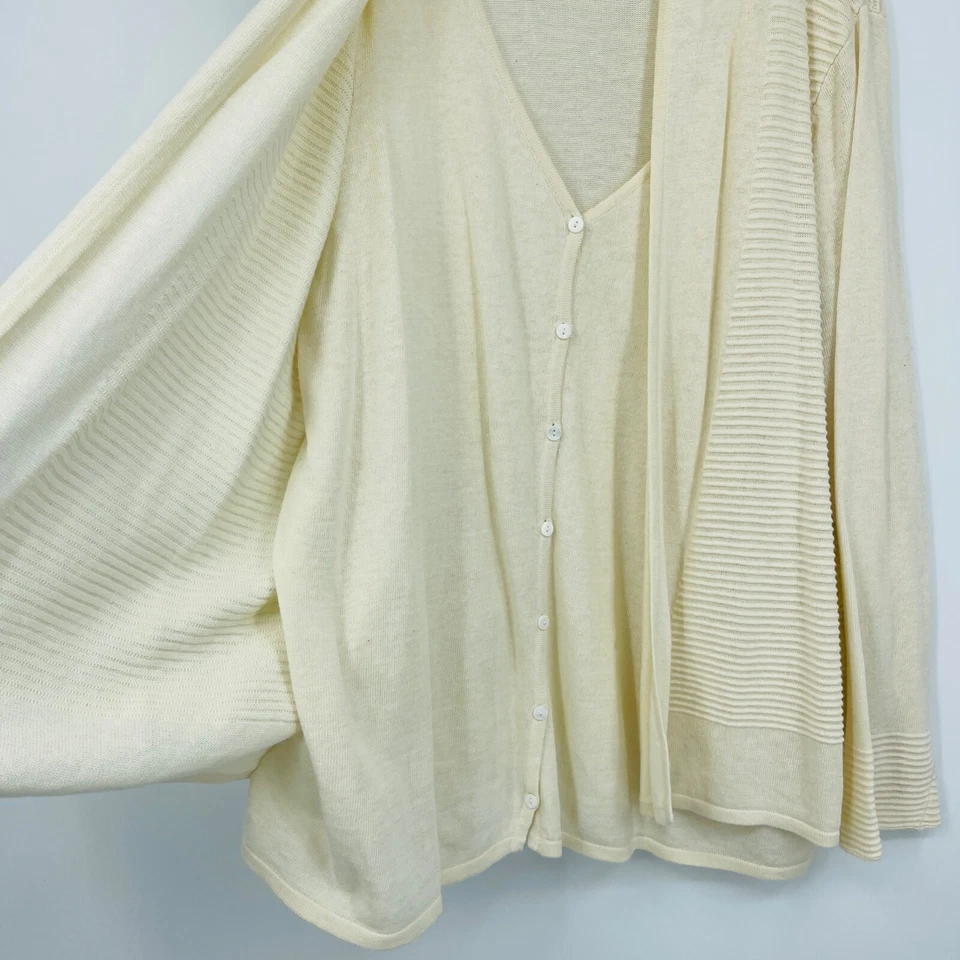 MARLA WYNNE 亚麻混纺针织开衫毛衣象牙色附加上衣女式 2XL — 第 3/4 张图片