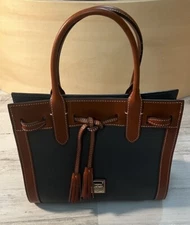 Dooney Bourke ARIEL Pebble Embossed Leather Navy & Brown Satchel W/Dust Bag NWOT