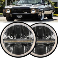 Pair 7 Inch Led Round Headlight Halo Drl Fit Chevy Camaro Chevelle Ss 1971-1973