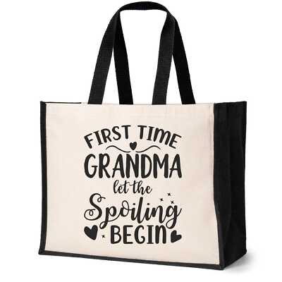 First Time Grandma Tote Bag New Grandchild Gift Ladies Canvas