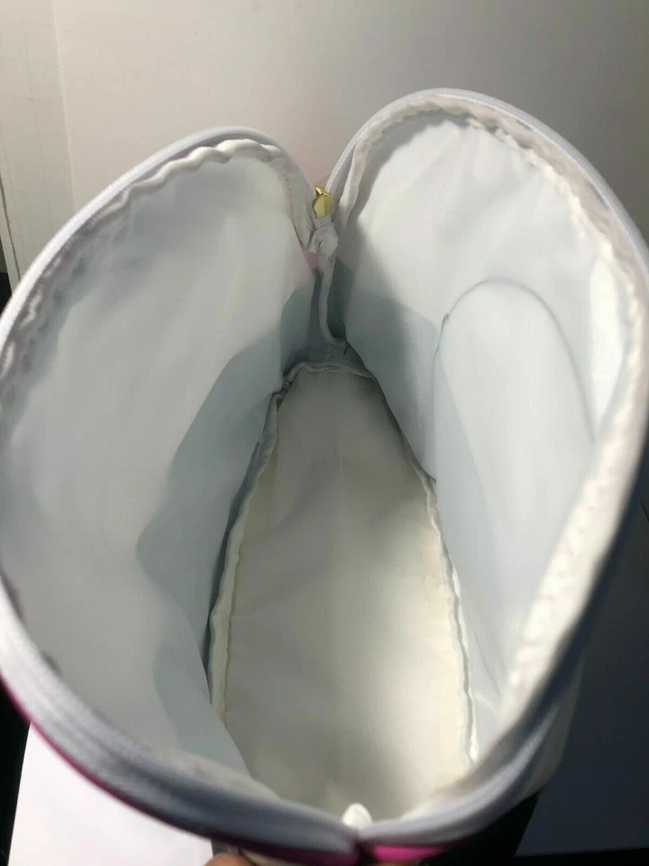 Bolso de Cosméticos Estee Lauder Lisa Perry GRANDE Viaje Blanco Azul Rosa Punto Vinilo Foto 4 de 4