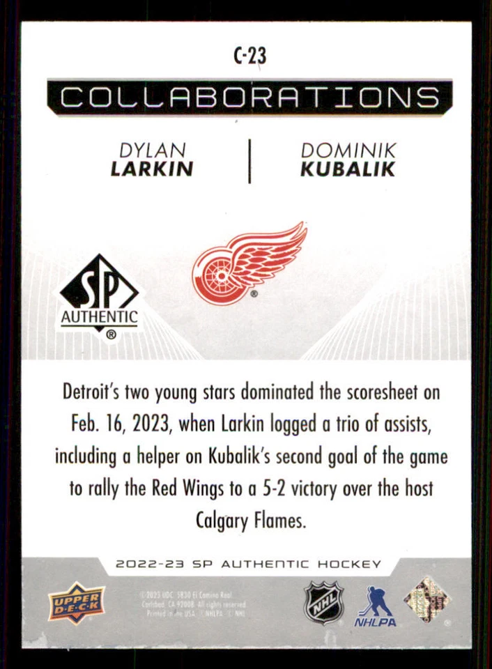 2022-23 SP Authentic Collaborations #C23 Dylan Larkin/Dominik Kubalik - Image 2 of 2