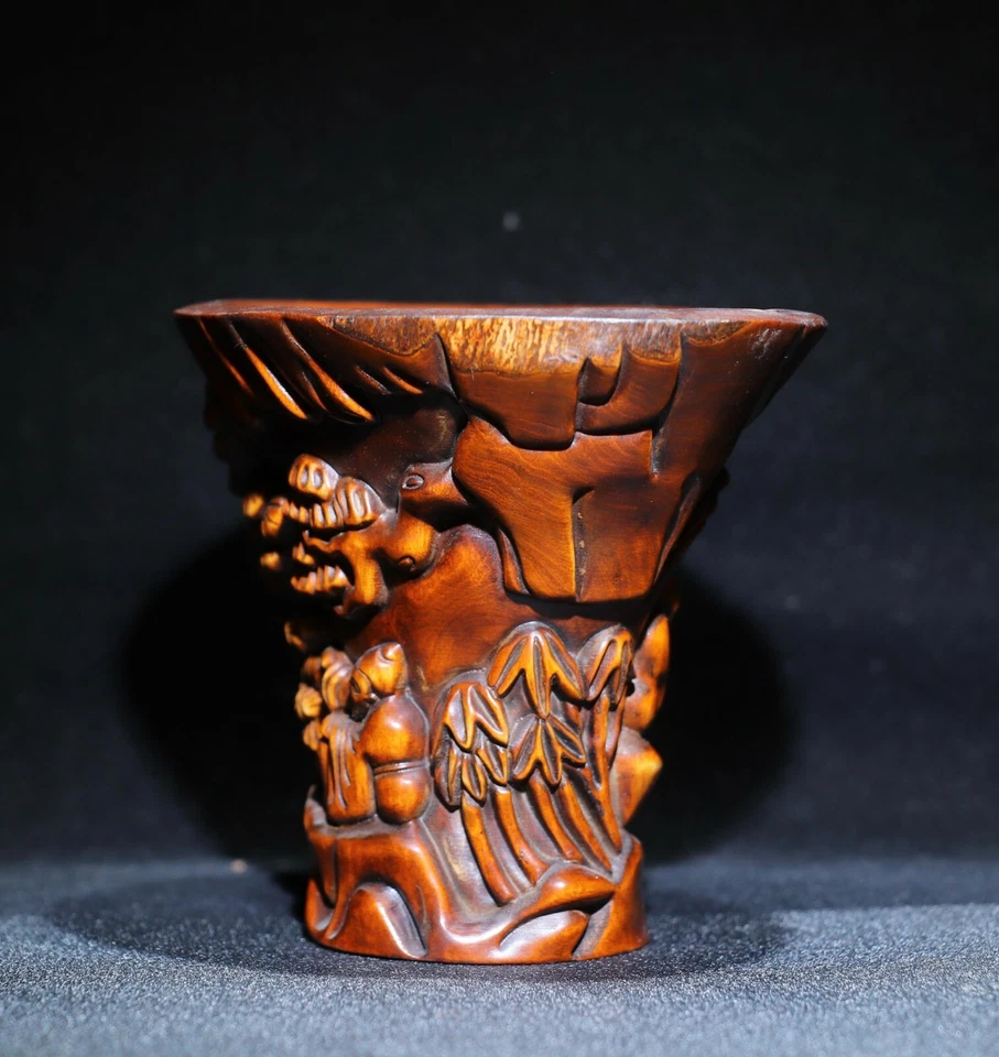 Taza de madera antigua de China de 10 cm de boj natural recipiente de vino taza copa de vino Foto 4 de 4