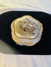 Vintage Ornate Sankyo Gold/Silver Tone Music Box Floral/Birds Japan