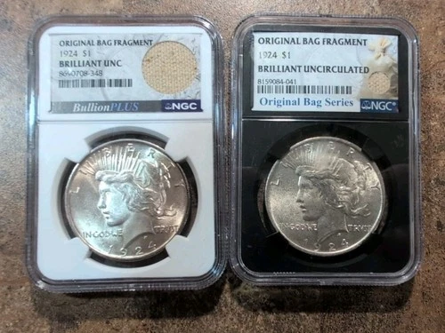Lot Of 2-1924 Silver Peace Dollar Original Bag Fragment NGC BU 🔥🔥🔥