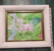 Pastel Pink Unicorn Watercolor Painting with Frame Wall Art Home Decor