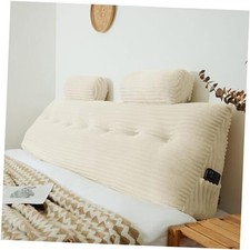 Headboard Wedge Pillow with 2 Pack Neck Roll Pillow King  76x8x20 Inches Beige