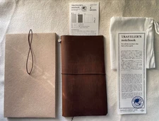 TRAVELER'S COMPANY Brown Leather Notebook Regular Size w/ Refill & Cotton Case