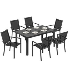 Outsunny Garden Dining Set for 6, Outdoor Dining Table and Chairs, Black