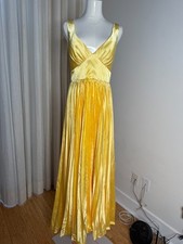 NWT Yellow Satin Accordion Pleated Bottom Camisole Gown dress, SIZE 8