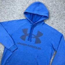 Under Armour Hoodie Mens Large Blue Rival Fleece Big Logo Loose Fit Sweatshirt