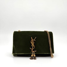 Saint Laurent YSL Small Kate Chain Double Tassel Bag Green Velvet Gold Hardware