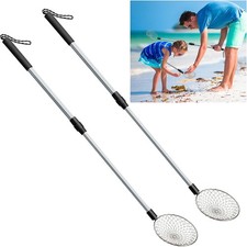 2 Pack 5.3 Inch Beach Sand Sifter 22 35 Inch Adjustable Shark Tooth Sifter