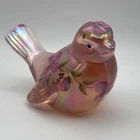 Vintage Fenton Bird Figurine / Pink / Hand Painted Iridescent Carnival Glass