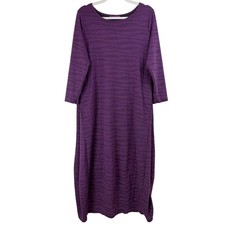 Cut Loose Midi Dress Womens Large Purple Textured Knit Pockets Lagenlook USA