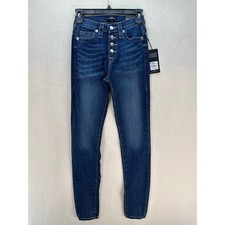 TRUE RELIGION WOMEN'S 26 HALLE HIGH RISE SUPER SKINNY MEDIUM WASH BUTTON FRONT