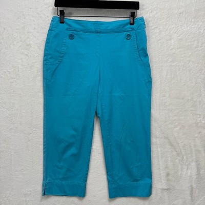 Talbots Cropped Pants Womens 4P Turquoise Blue Petites Stretch Capri Side Zip