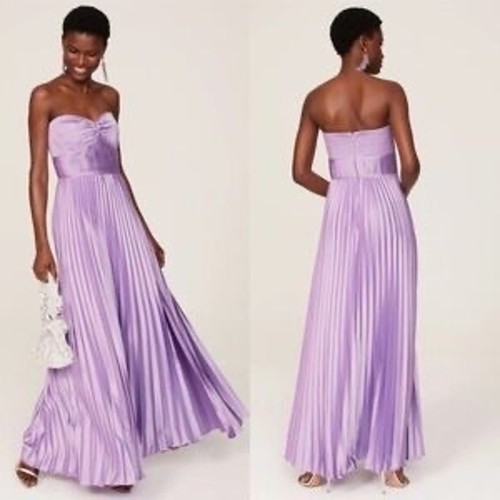 AMUR Purple Satin Sweetheart Neckline A-Line Stef Pleated Gown Dress Size 14 - Picture 3 of 20