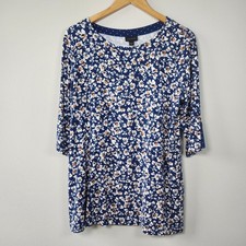J. Jill Floral Blouse Top Blue White Sz M 3/4...
