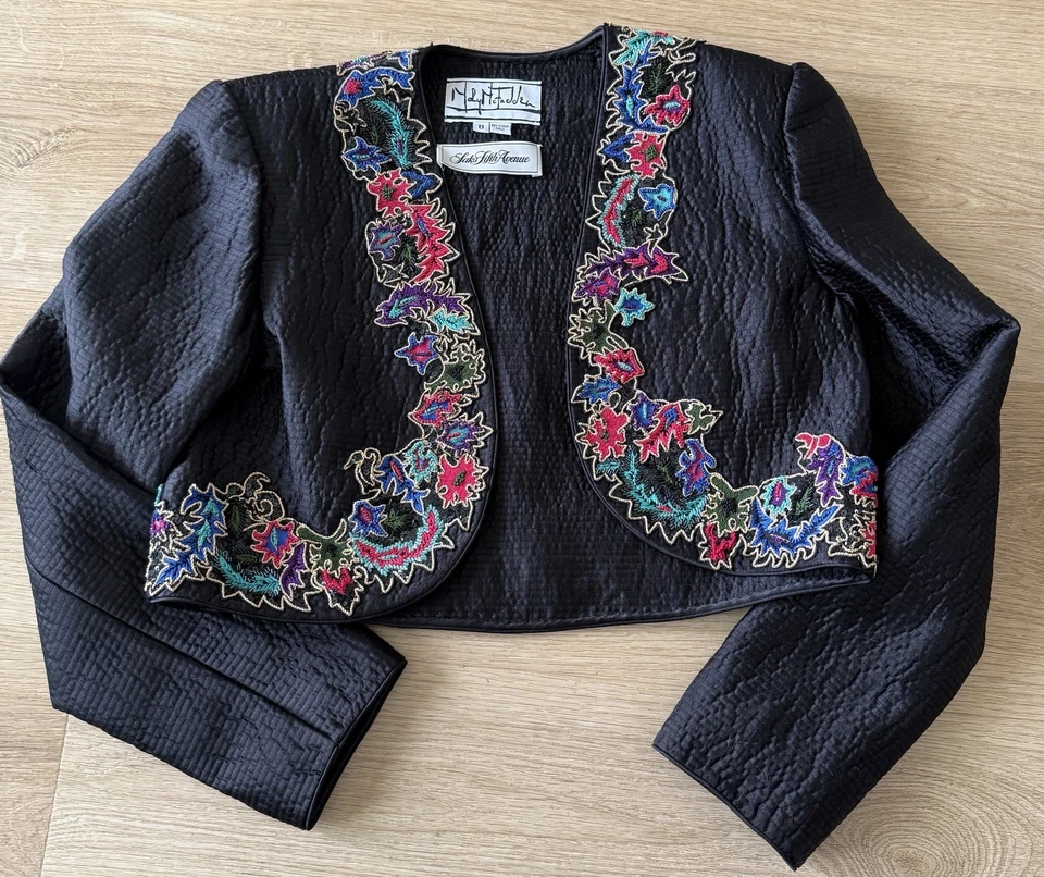Chaqueta bolero vintage rara Mary McFadden Couture Saks Fifth Avenue con cuentas Foto 2 de 4