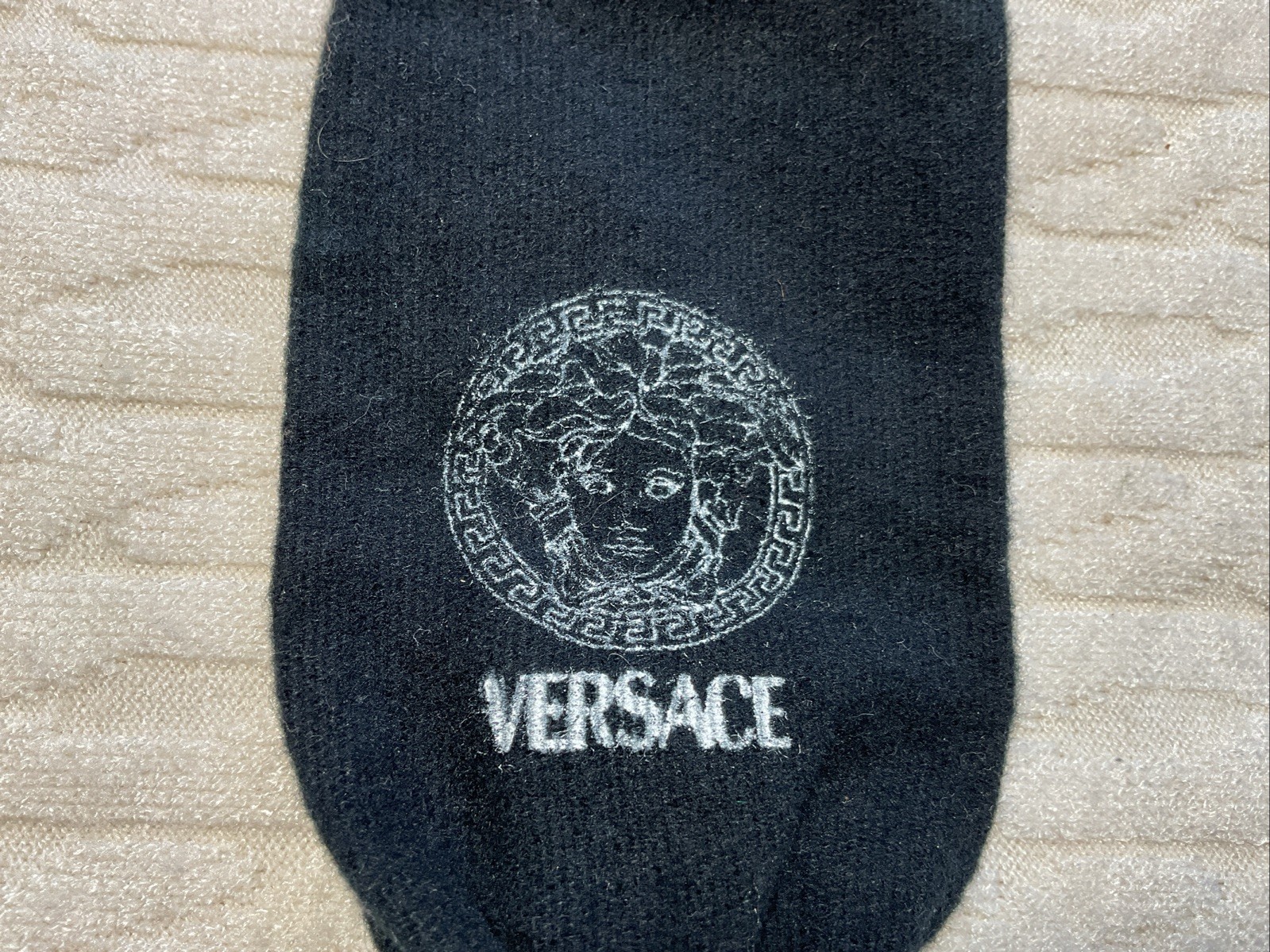 Versace Small Blue Fabric Jewelry Pouch Empty Elastic Bag 4.25 x 2.5 in thumbnail 4