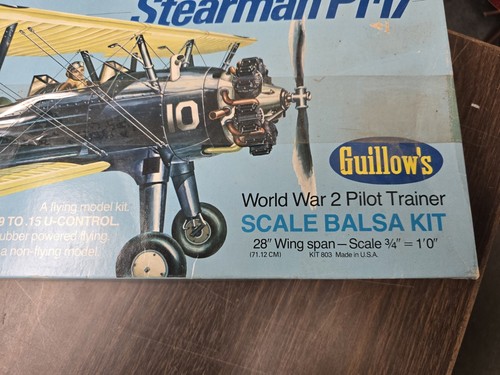 Guillow's Stearman PT-17 Balsa Model Airplane Kit # 803 rubber, nitro, electric - Bild 2 von 7