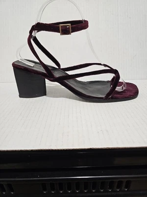 Robert Clergerie Burgundy Velvet Sandals Strappy Block Mid Heel Ankle Strap 8.5 - Image 1 of 4