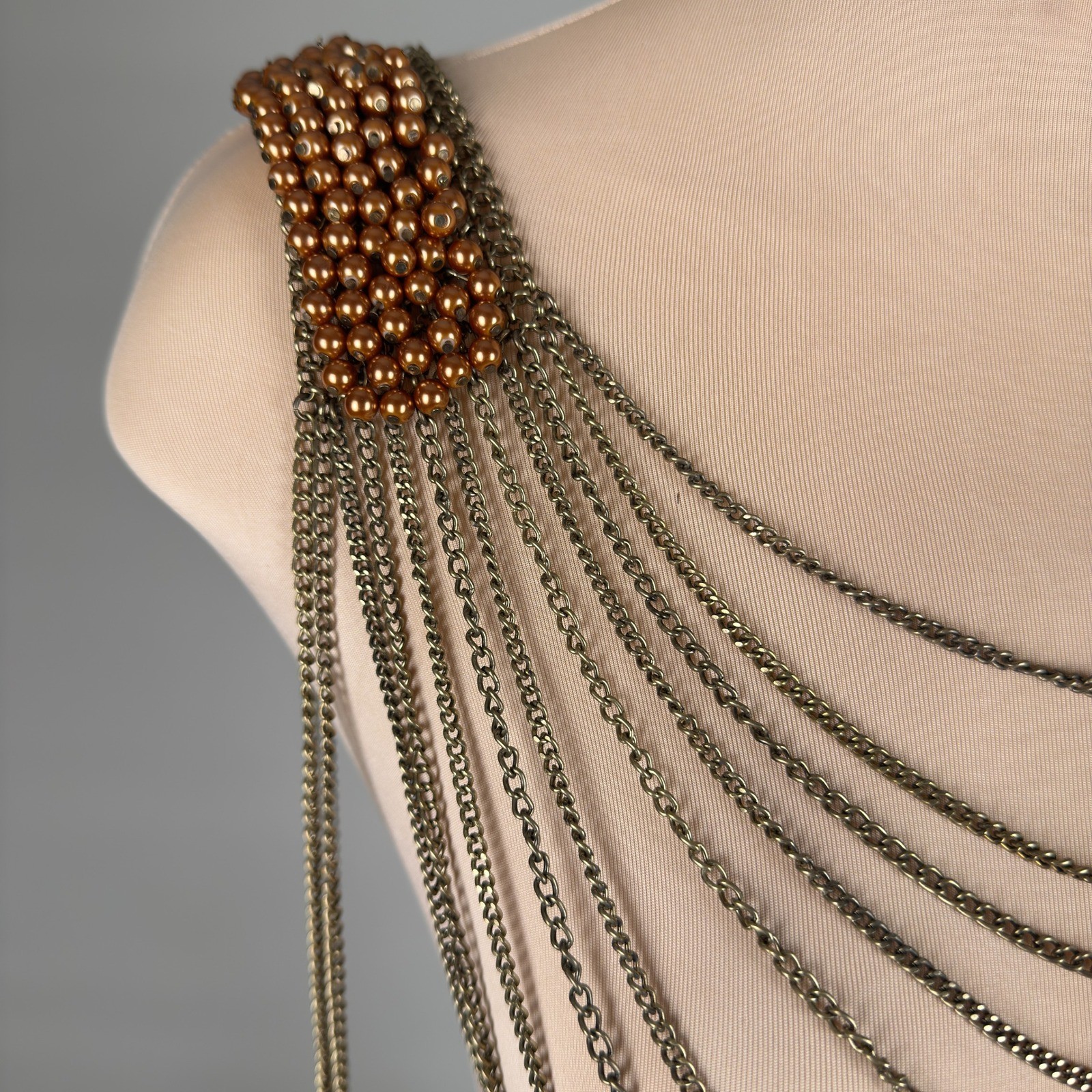 Statement Shoulder Necklace Bib Chains Draped Bea… - image 2