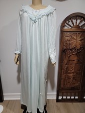Shadow Line Peignoir Blue VTG Full Length Size L Robe Nightgown Lace Trim LS 2