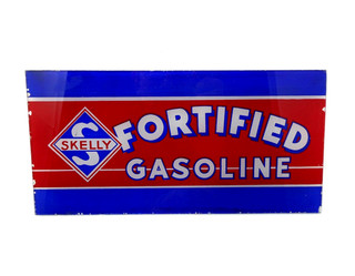 VTG RARE 1940's SKELLY FORITIED GAS RP GLASS PUMP PLATE SIGN. NICE!