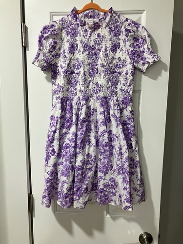 Janie & Jack Mädchen Blumen Kleid Puffärmel, Größe 14 lila/weiß gesmokt Neu ohne Etikett