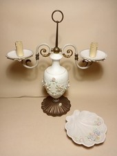 Capodimonte LAMPADA e CIOTOLA vintage CERAMICA FIORI RILIEVO Base Metallo