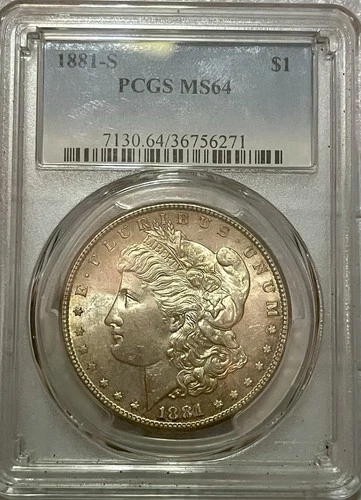 1881-S $1 Morgan Silver Dollar - PCGS MS64. Beautiful Toning.