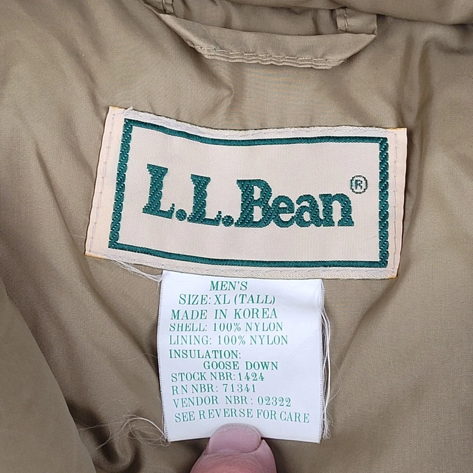 L.L. Bean Mens XL Tall Goose Down Puffer Vest Quilted Tan Khaki vintage - Image 3 of 4