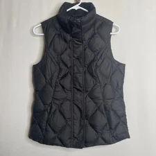 Eddie Bauer Quilted Goose Down Vest Black Adjustable Snap Waist Womens S