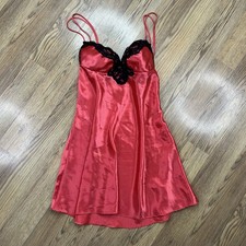 VTG Victorias Secret Gold Label Tulip Print Babydoll Slip Dress Medium Red